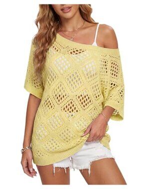 Off Shoulder Crochet Top Summer Cover Up Acrylic Boho Tunic